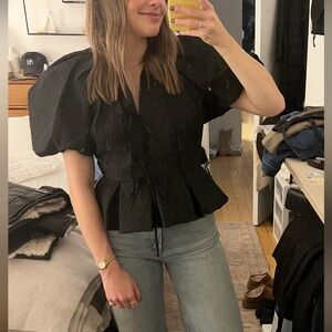 Courtney Grow x ANTONIO MELANI Black Textured Blouse